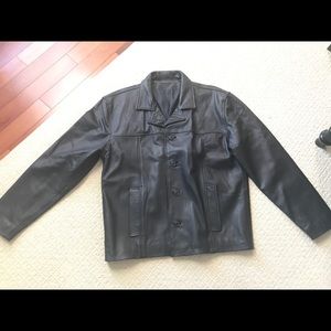 Black genuine heavy leather button down jacket